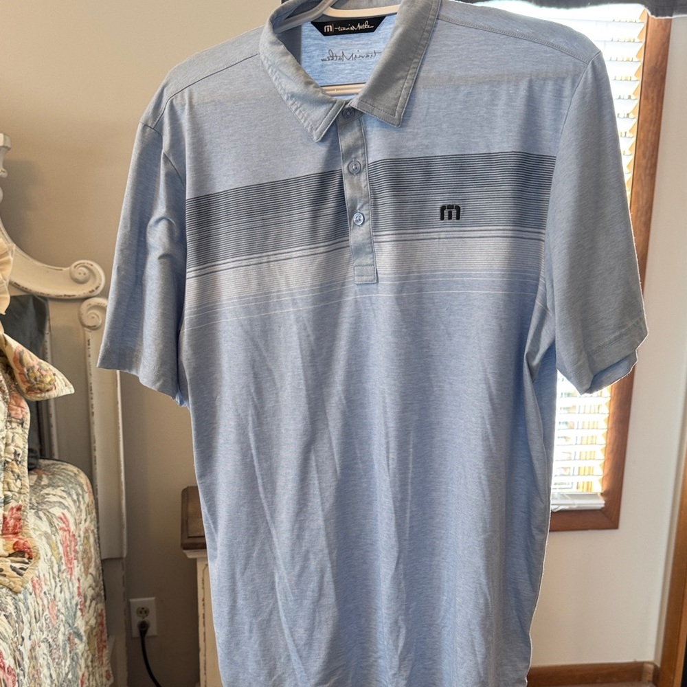 Travis Mathew Sky Blue Polo with Dark Stripe